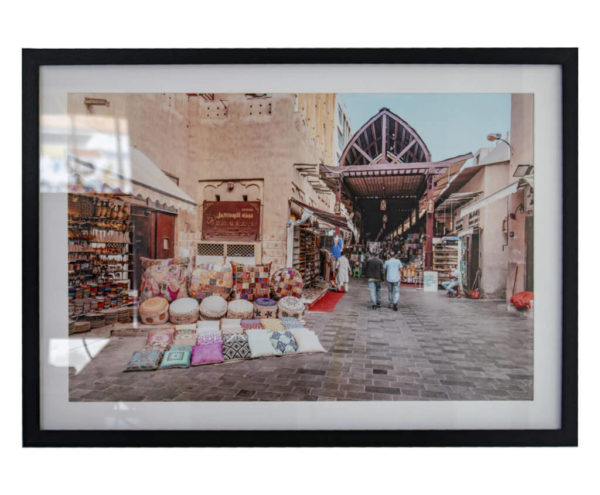 old souq bur dubai framed with simple black and offwhite mount